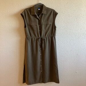 Old Navy Button-Up, Tie-Waist Dress - Olive (Size Small)